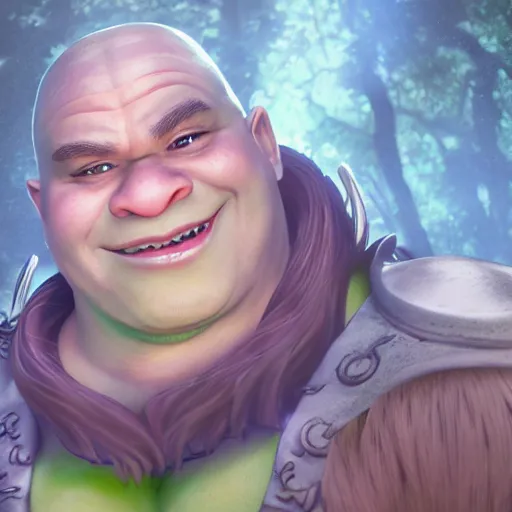 Image similar to portrait of shrek the grand caster of the swamp magic, anime fantasy illustration by tomoyuki yamasaki, kyoto studio, madhouse, ufotable, square enix, cinematic lighting, trending on artstation