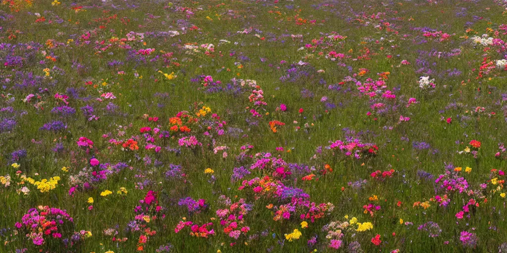 Image similar to an aesthetic field of flowers, greg rutkowski, zabrocki, karlkka, jayison devadas, trending on artstation, 8 k, ultra wide angle, zenith view, pincushion lens effect