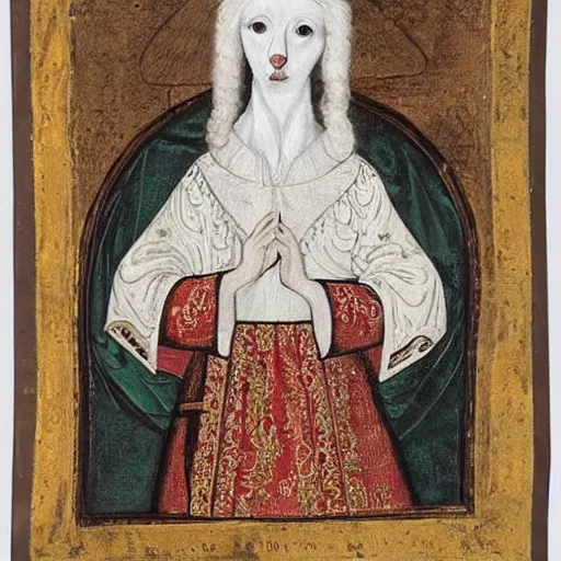 Prompt: portrait of a white poodle as an italian noblewoman, italo - byzantine era 9 0 0 ce