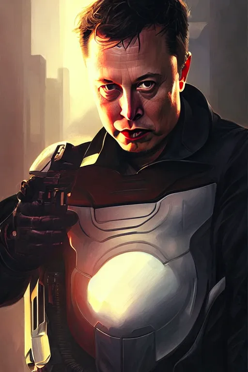 Prompt: elon musk as punisher, portrait, highly detailed, digital painting, artstation, concept art, smooth, sharp focus, illustration, cinematic lighting, art by artgerm and greg rutkowski and alphonse mucha