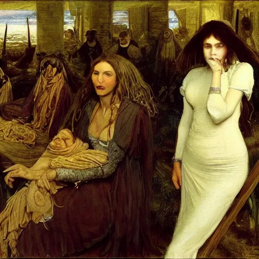 Image similar to painting | mummies | cannibals | vampires | style by millais | 8 k | highly detailed |