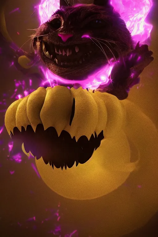 Prompt: cheshire cat vanishing vfx, burning vfx, vanishing vfx, made with blender, highly detailed, artstation, volumetric lighting, concept
