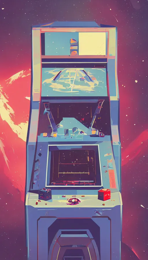 Image similar to arcade cabinet in space, sharp focus, james gilleard, cinematic, game art, extremely detailed digital painting, print