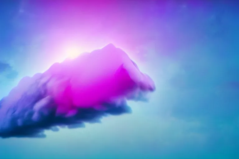 Image similar to high fidelity quality billboard photograph of a grunge model falling horizontally through realistic clouds wearing packing foam. three point light. photographic production. art directed. white pink blue lavender. gradient overlay. waves glitch artefacts. 8 k. filmic.