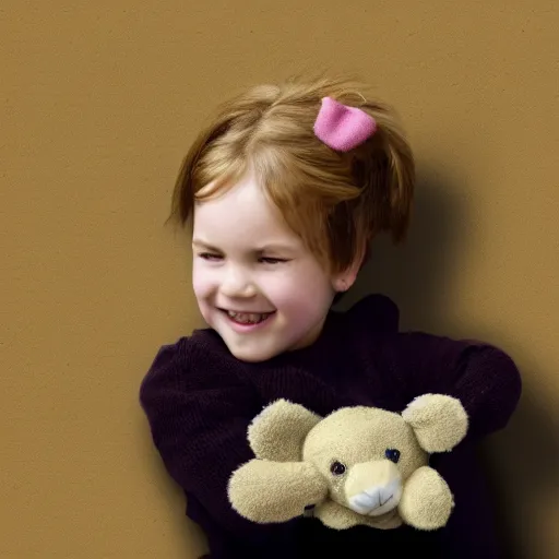 Image similar to little kid holding teddy bear, digital art