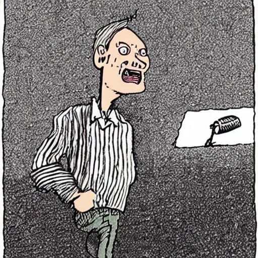 Image similar to picture of a man’s head exploding from a nearby speaker . “Bill Plympton” art