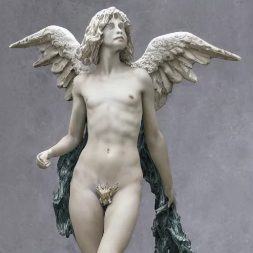 Prompt: marble fallen angel weeping in a sea of stars, statue by antonio canovoa, extremely detailed, 8 k