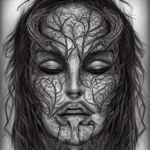 Image similar to beatifull frontal face portrait of a woman, 150 mm, anatomical, flesh, flowers, mandelbrot fractal, facial muscles, veins, arteries, symmetric, intricate