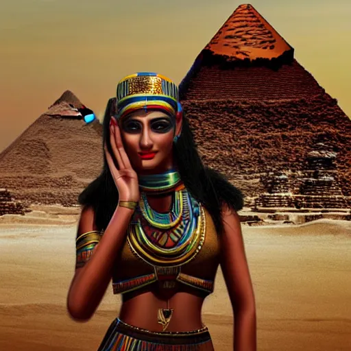 Prompt: beautiful egyptian girl helping construct the pyramids, trending on artstation, 4k, very detailed