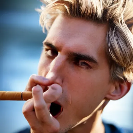 Image similar to a photo of xqc smoking a cigarrette, high level of coherency