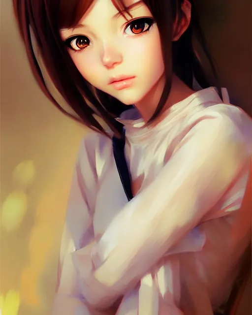 Semi-realistic, anime, profile picture, girl with gradient hair, cute,  makeup, sweater