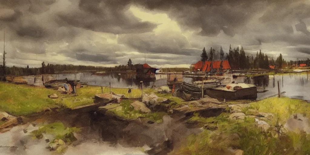 Image similar to dalarna, sweden, in the style of anders zorn, dramatic lighting