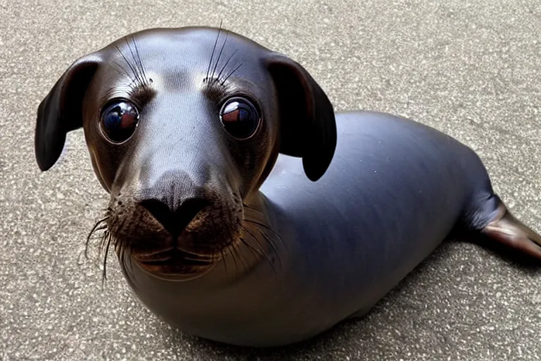 Prompt: A seal with a Dachshund head