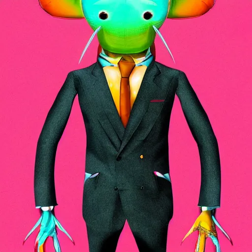 Prompt: colorful full body shot of a thin anthropomorphic cockroach wearing a suit with a tie, long antennae, backlighting, hyper detail illustration, symmetrical, correct proportions, Pixabay, trending on DeviantArt, trending on Artstation, high quality, 8K HDR, illustration, 2d, vector