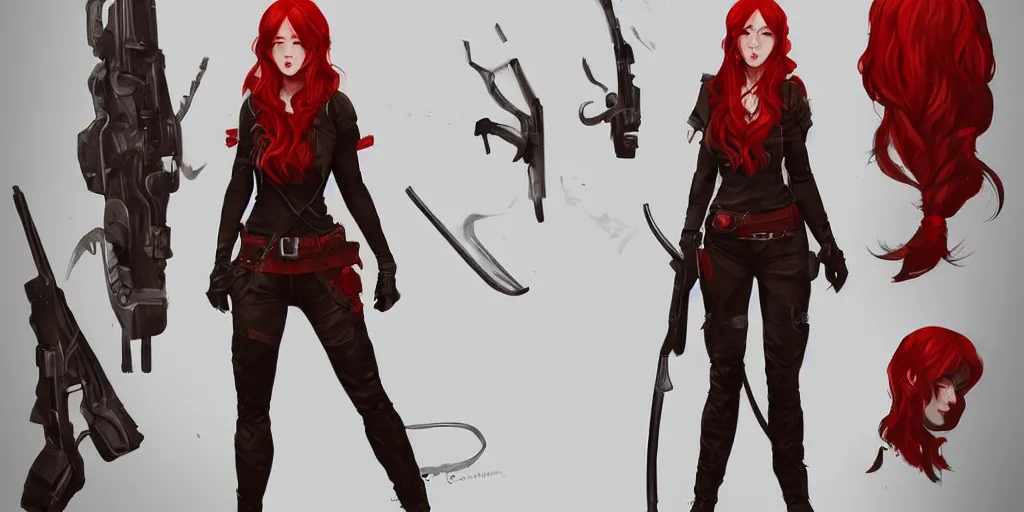 Image similar to Red headed huntress, Character Design, By Gemi Ningen, Artstation