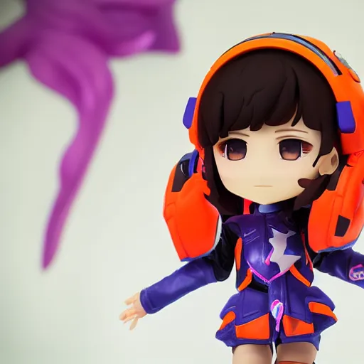 Image similar to waking dream, d. va from overwatch wearing orange ektachrome bomber jacket, nendroid, craig mullins style