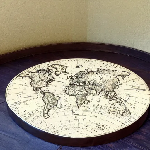 Image similar to a stack of turtles beneath a round disc map, map on top