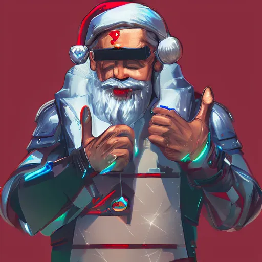 Image similar to cyberpunk santa clause as the leader of a futuristic communist nation, cybernetics, sharp lines, digital, artstation, colored in