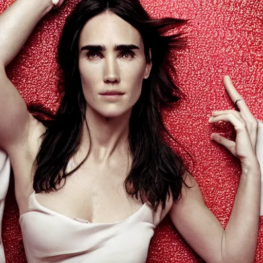 Prompt: portrait of Jennifer Connelly in the style of Mario Testino, cover photo, detailed, 82 mm sigma art, close up