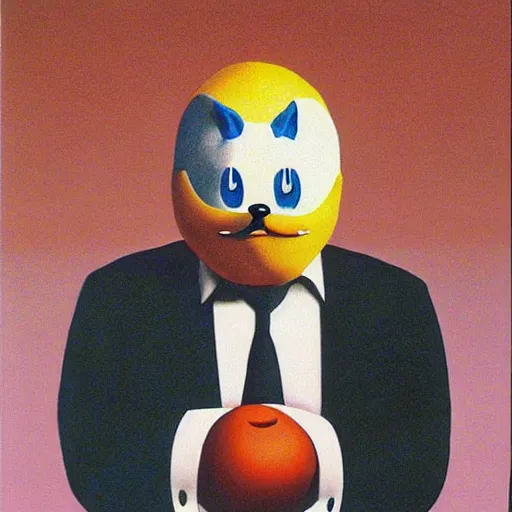 Prompt: sonic the hedgehog, painted by rene magritte, highly detailed