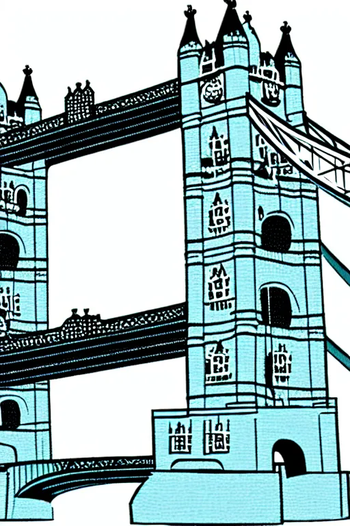 Prompt: london tower bridge, illustration, in the style of katinka reinke