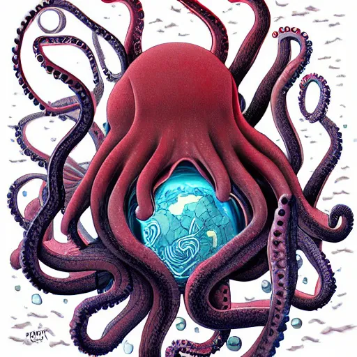 Image similar to octopus taking over the planet, earth cataclysm, digital painting, deviant art, complex details