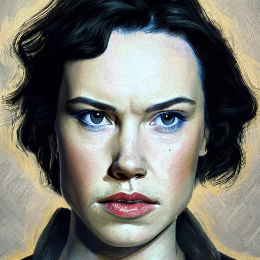 Prompt: portrait of daisy ridley or adam driver by greg ruthkowski