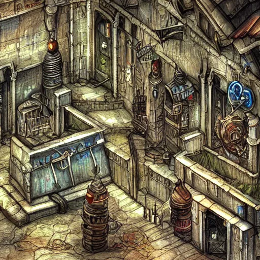 Prompt: planescape: torment art style city concept art