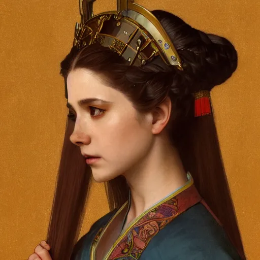 Image similar to a highly detailed portrait of buffy the vampire slayer as a medieval chinese princess, beautiful detail and color, art by john collier and albert aublet and krenz cushart and artem demura and alphonse mucha, volumetric lighting, octane render, 4 k resolution, matte, sharp focus, illustration, art by greg rutkowski and alphonse mucha