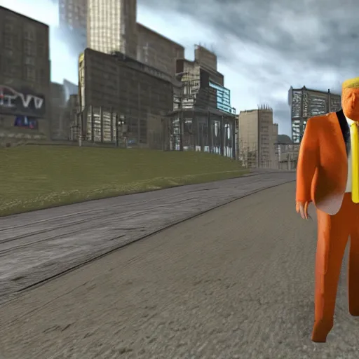 Image similar to Donald Trump as a half life 1 character, video game screenshot, rule of thirds