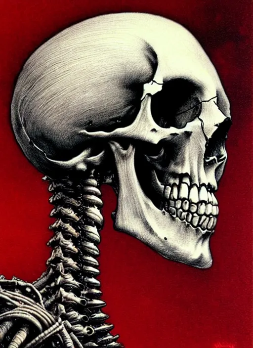 Prompt: a side view of skull with punk mohawk, highly detailed, art by Ayami Kojima, Beksinski, Giger