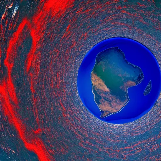 Image similar to a picture of planet earth, circular planet, taken from orbit, dark blue planet, red narrow lava rivers, astronomical imaging