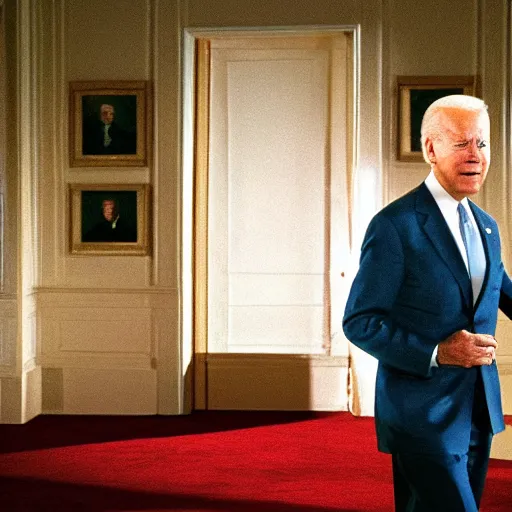 Prompt: A still of Joe Biden in The Shining