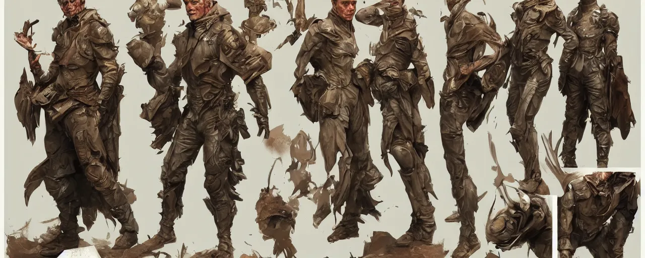 Prompt: character design, reference sheet, gaunt, 70's jetfighter pilot, unshaven, optimistic, stained dirty clothing, concept art, photorealistic, hyperdetailed, 3d rendering! , art by Leyendecker! and thomas moran,