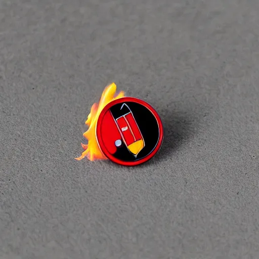 Image similar to a photo of a retro 5 0 s minimalistic clean fire warning enamel pin, studio lighting, behance