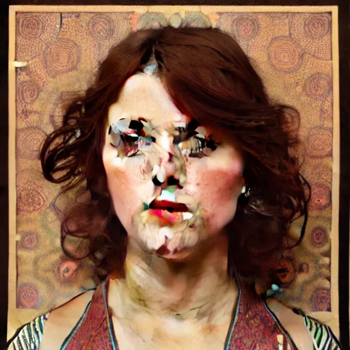 Prompt: A portrait of a plump woman, a cute art neuveau woman with brown hair in a Bob, no bangs, brown eyes, full face, olive skin, romanian heritage, medium shot, mid-shot, hyperdetailed, 8k, by mucha