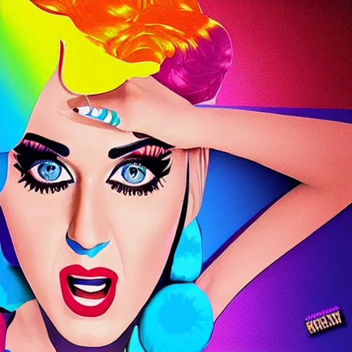 Image similar to rainbow katy perry. pop art