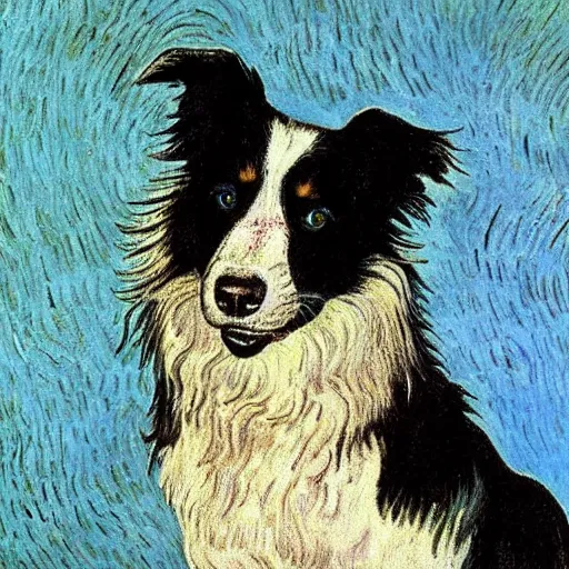 Image similar to Painting of a Border Collie by van Gogh