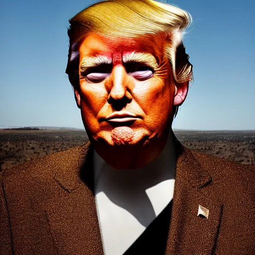 Image similar to a portrait of donald trump with background scenery by juergen teller, iris van herpen