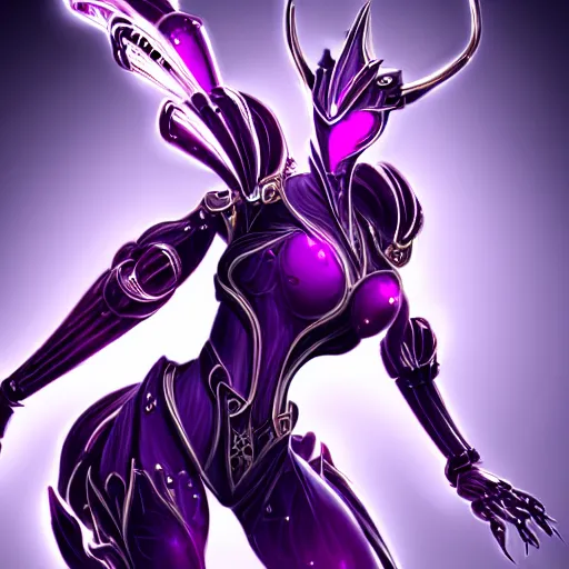 Image similar to highly detailed exquisite fanart, of a beautiful female warframe, but as an anthropomorphic robot dragon with glowing purple eyes, shiny silver armor with fuchsia accents, engraved, elegant pose, close-up shot, full shot, epic cinematic shot, sharp claws for hands, professional digital art, high end digital art, singular, realistic, DeviantArt, artstation, Furaffinity, 8k HD render