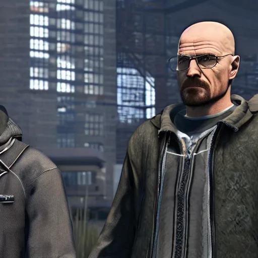 Image similar to screenshot of walter white and jesse pinkman as npcs in watch dogs 1 (2014)