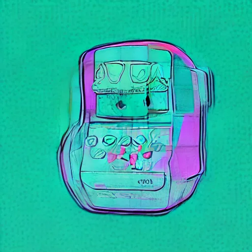 Prompt: portrait of a tamagotchi, japanese video game, 3 d render, risograph