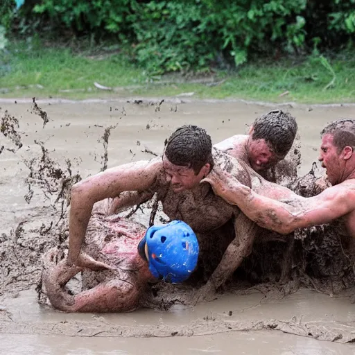 Image similar to 3 drunks fall over mud - wrestling