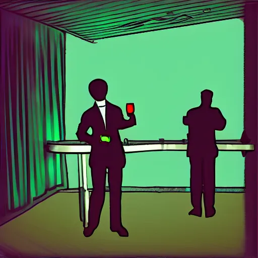 Image similar to drinking on stage, in the style of scanner darkly, cell shaded