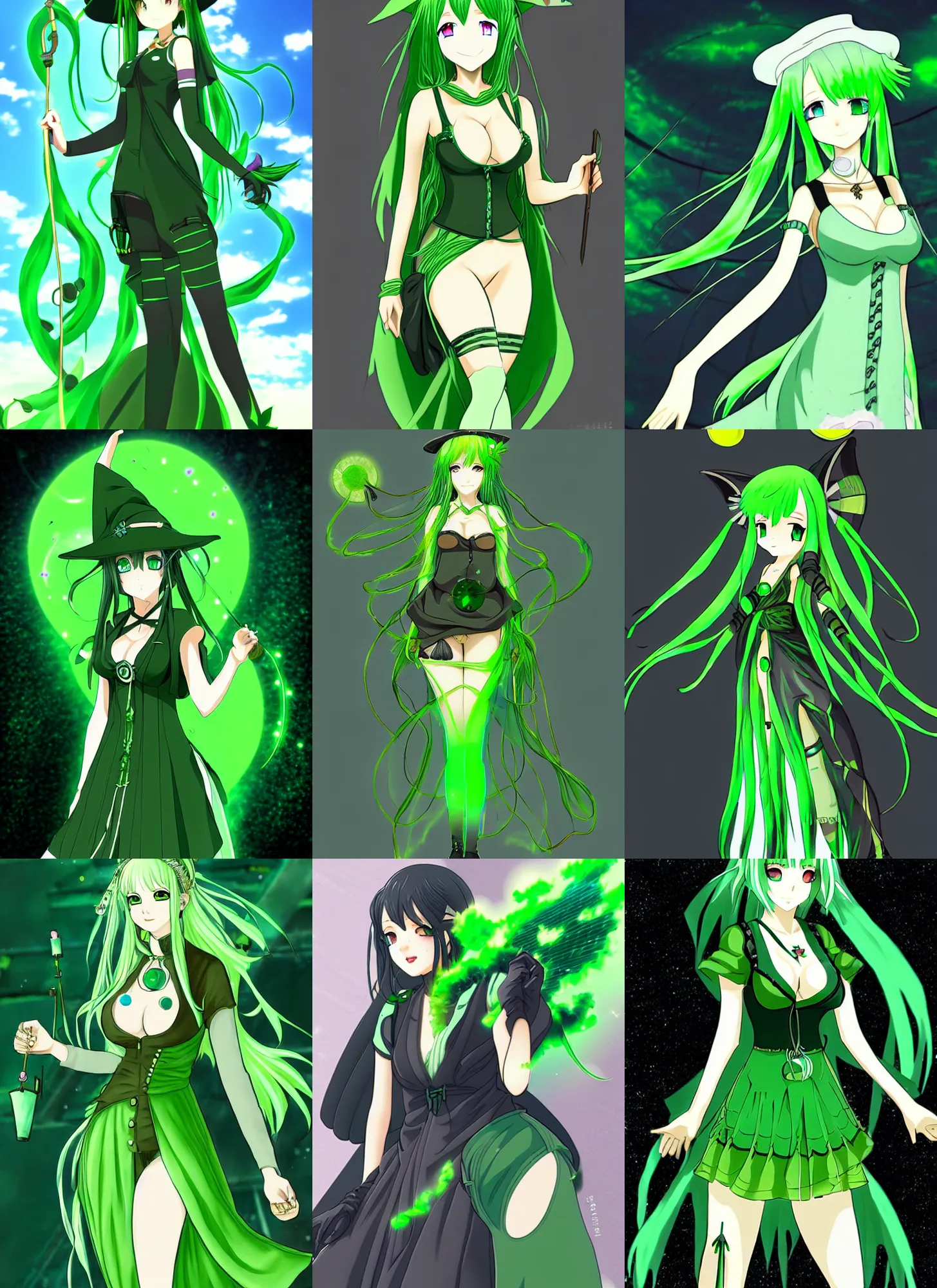 Prompt: a attractive solarpunk anime green witch. ultra clear detailed.