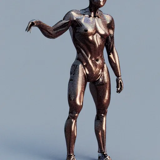 Image similar to 3 d render melted humanoid, sculpture, chrometype, liquid metal, neotribal, raytraced, volumetric lightning, 8 k by wlop, innate studio h - 1 0 0 0 w - 1 0 0 0
