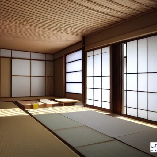 Prompt: still photo of a japanese living room, highly detailed, photorealistic portrait, bright studio setting, studio lighting, crisp quality and light reflections, unreal engine 5 quality render
