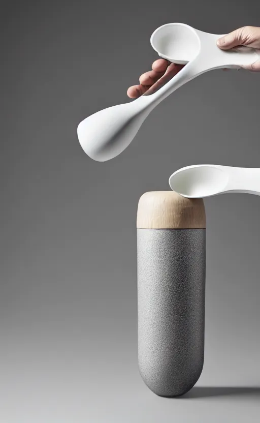 Image similar to a stylish handheld electric powdered beverage mixer ; designed by marc newsom, zaha hadid, blonde, joseph and joseph, frother ; natural materials ; industrial design ; behance ; le manoosh ; pinterest ; if design award ; reddot design award