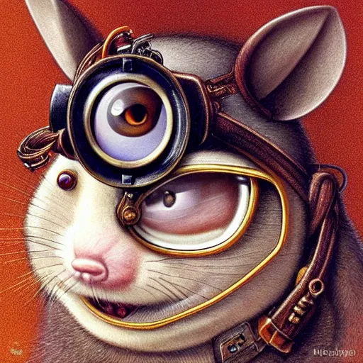 Image similar to a rat with steampunk googles, by Naoto Hattori