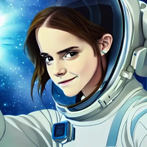 Image similar to emma watson light novel illustration as an astronaut by makoto shinkai